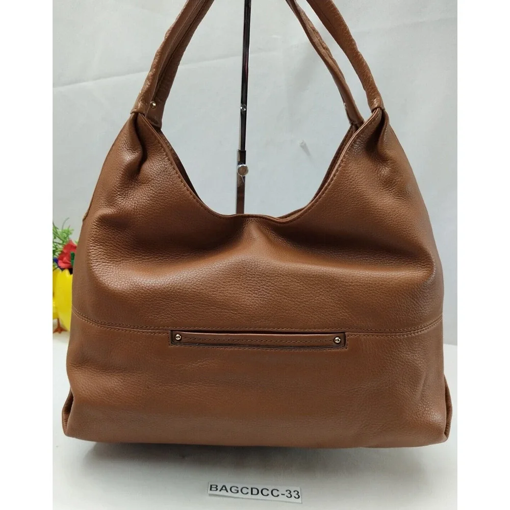 Michael Kors Fulton Brown Pebbled Leather Buckle Pocket Zipper Hobo Shoulder Bag